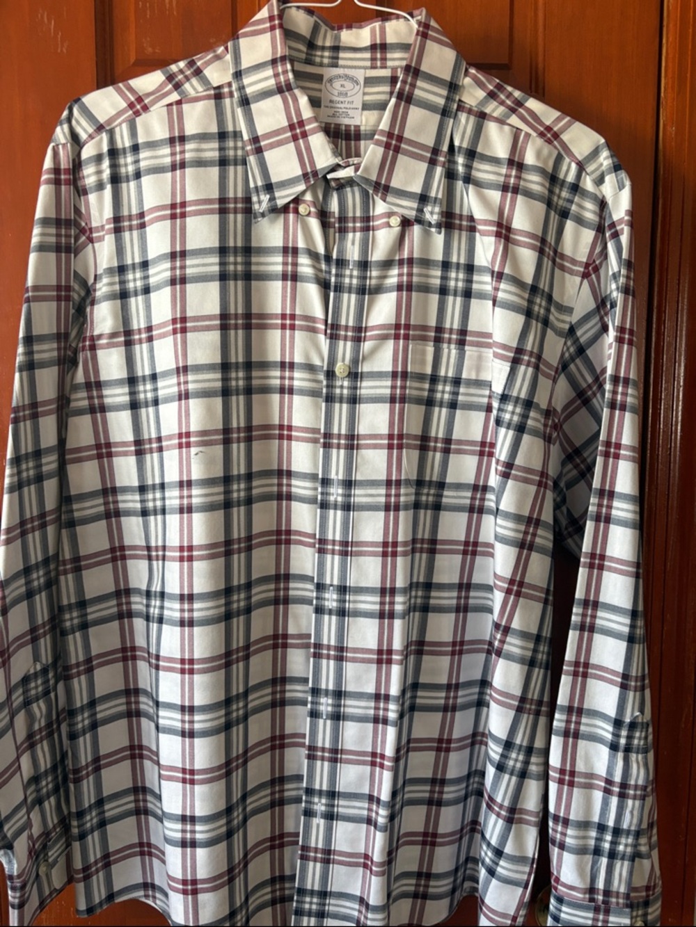 Brooks Brothers White Plaid Button-Down Shirt with Navy & Burgundy